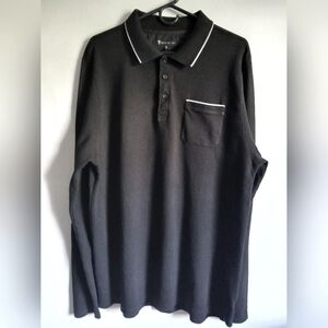 Men's American Tall black with white trim cotton knit long/SL polo shirt SzXL
